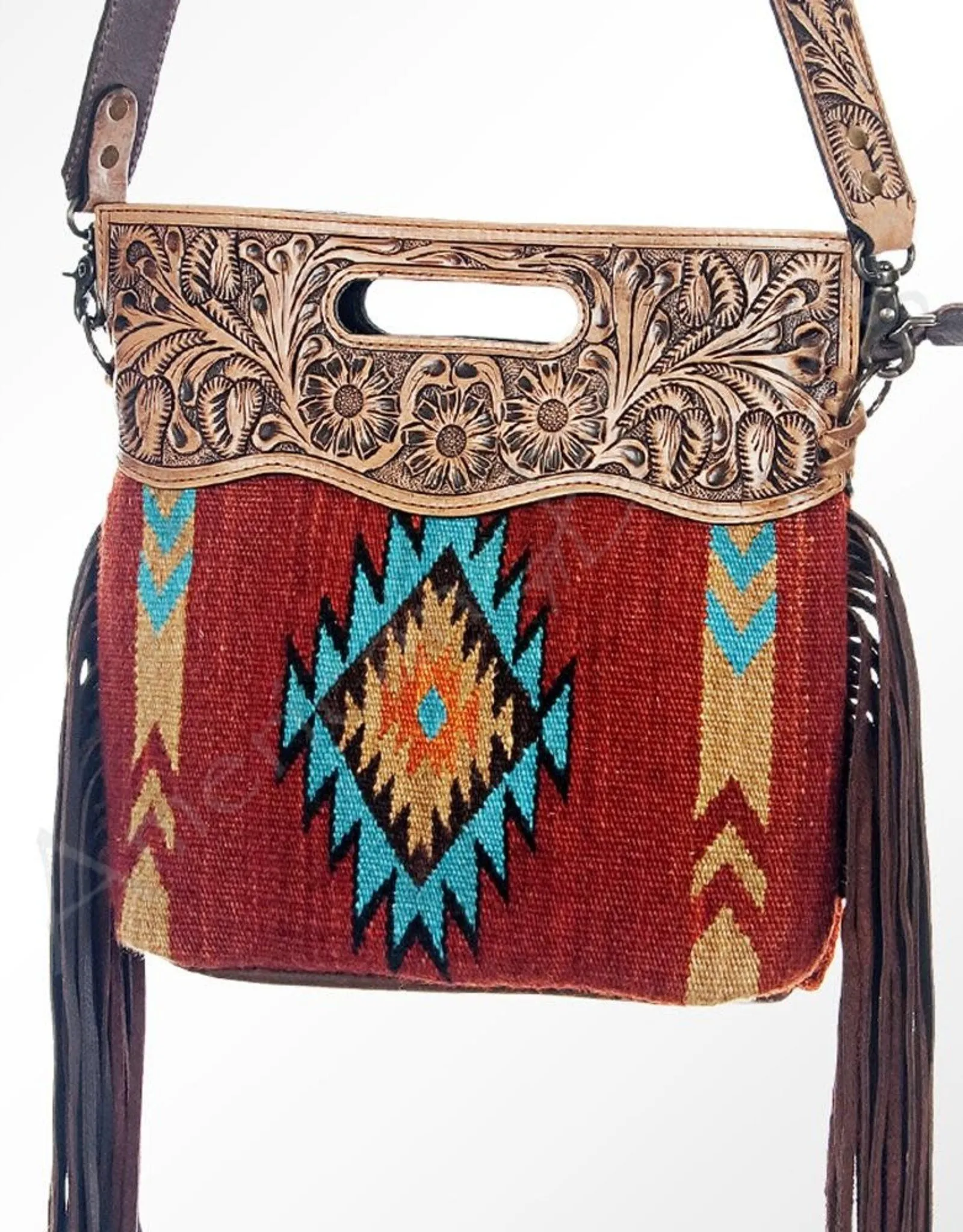 American Darling Tooled Full Grain Leather Saddle Blanket Clutch Crossbody Purse