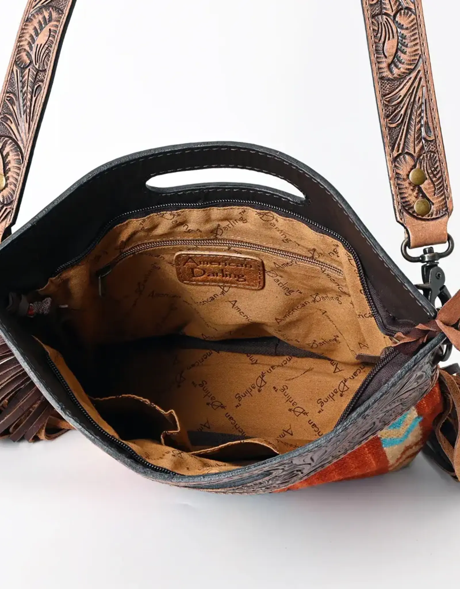 American Darling Tooled Full Grain Leather Saddle Blanket Clutch Crossbody Purse