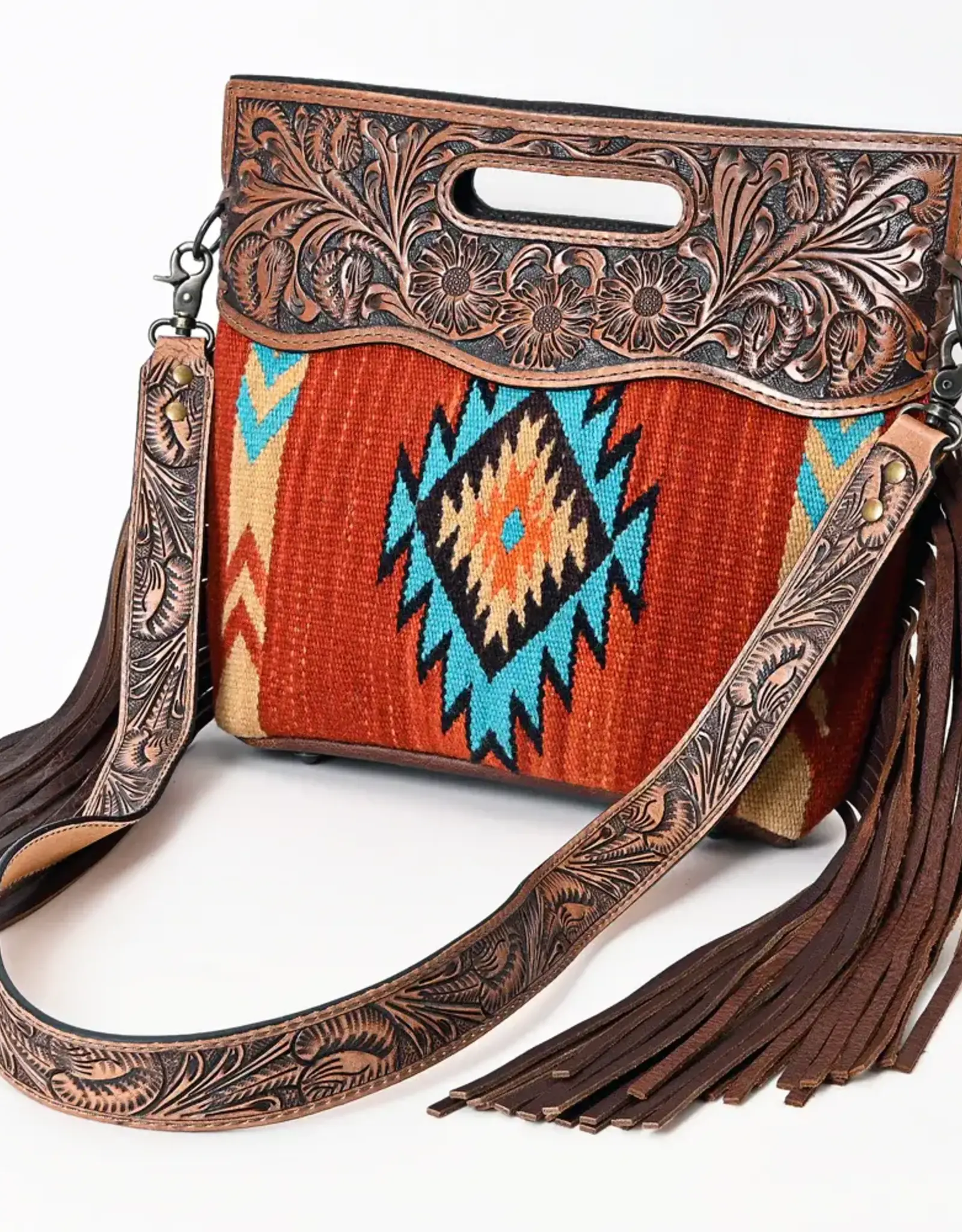 American Darling Tooled Full Grain Leather Saddle Blanket Clutch Crossbody Purse