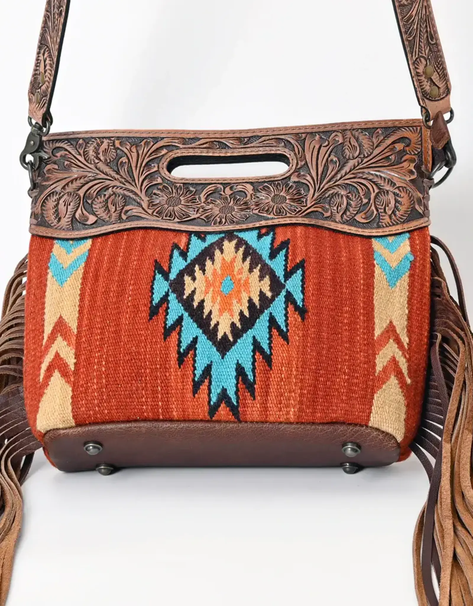 American Darling Tooled Full Grain Leather Saddle Blanket Clutch Crossbody Purse