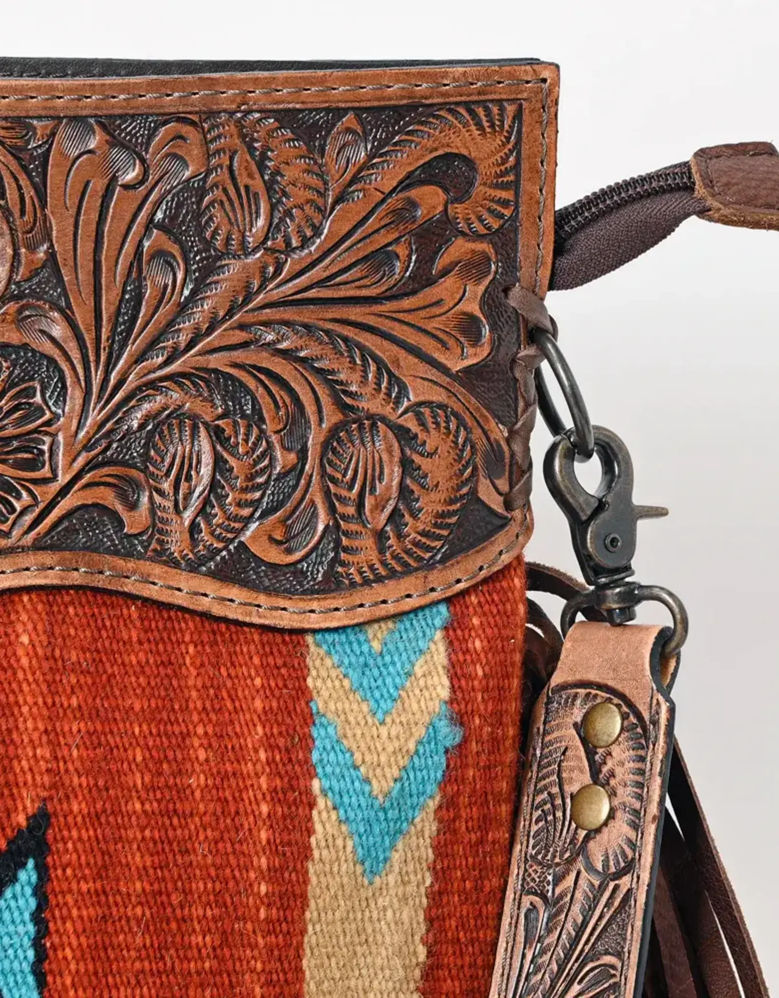 American Darling Tooled Full Grain Leather Saddle Blanket Clutch Crossbody Purse