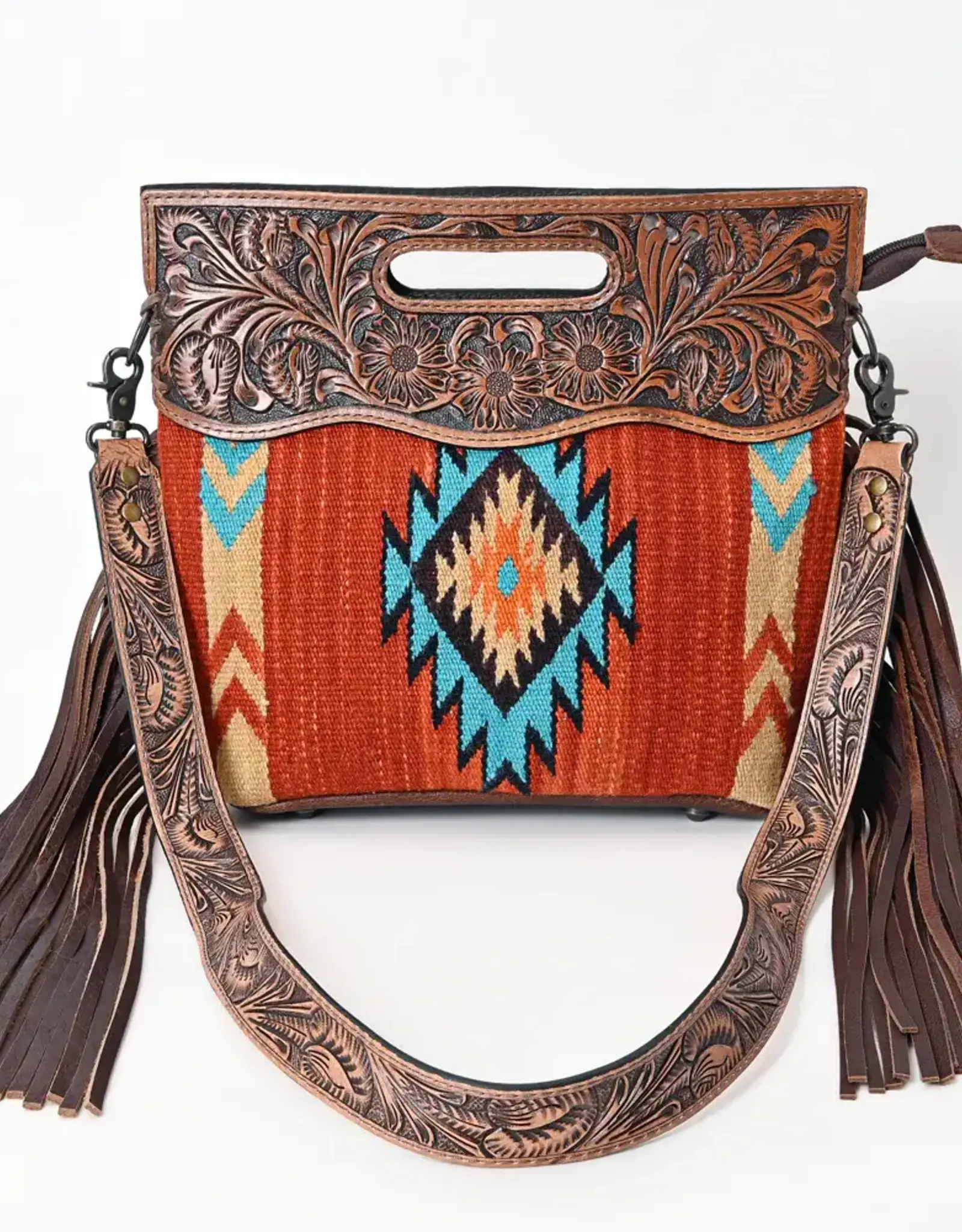 American Darling Tooled Full Grain Leather Saddle Blanket Clutch Crossbody Purse