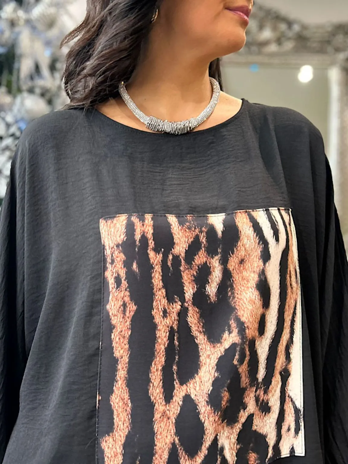 Black Animal Printed Tunic Sonia