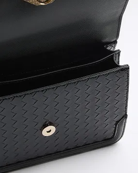 Black embossed woven satchel bag