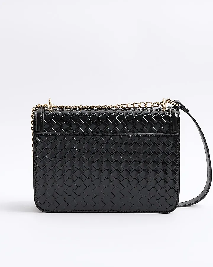 Black embossed woven satchel bag