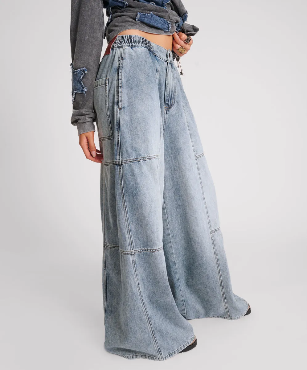 BLUE BLOSSOM DENIM PALAZZO PANTS