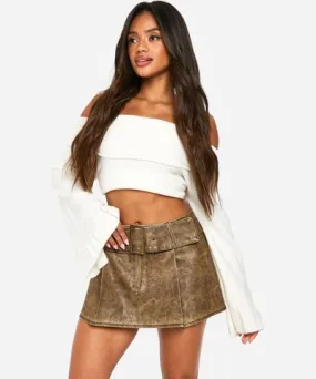 boohoo Womens Washed Pu Belted Micro Mini Skirt