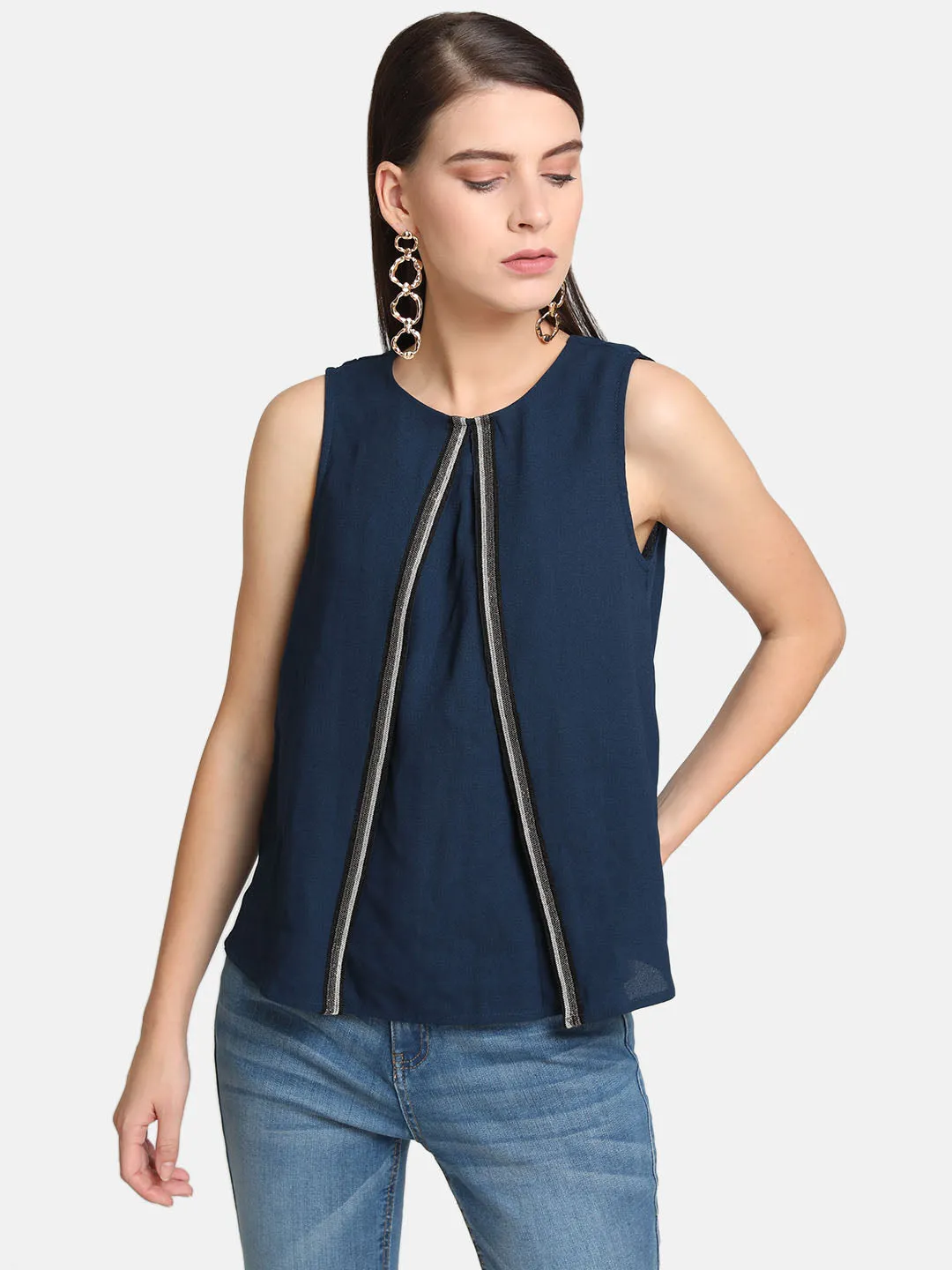 Box Pleat Detail Top With Embellishment