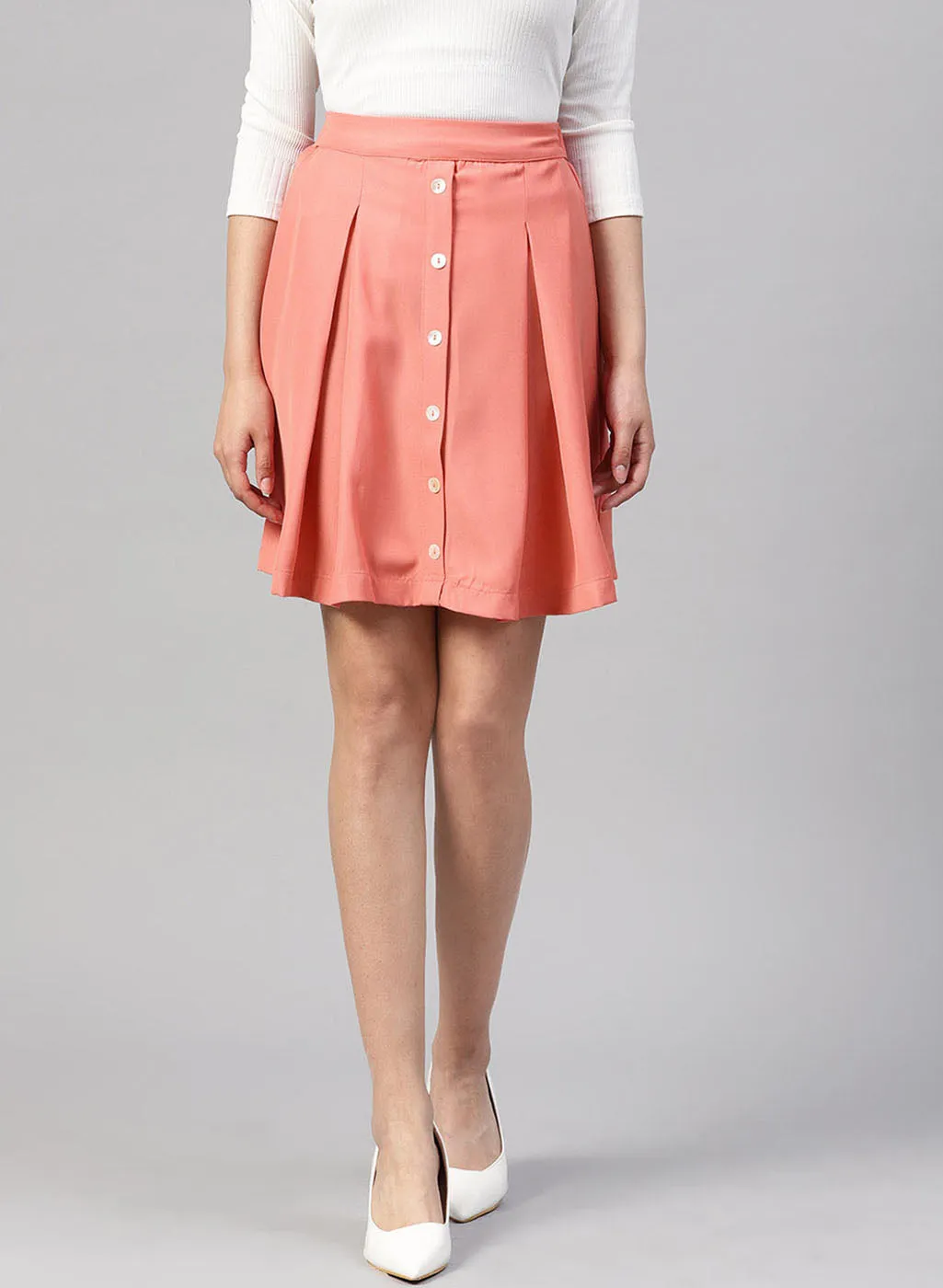 Button Detailed Pleated Skirt