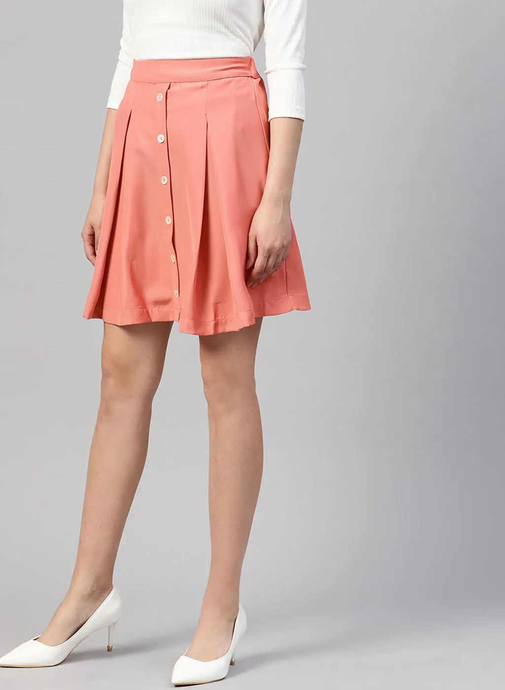 Button Detailed Pleated Skirt