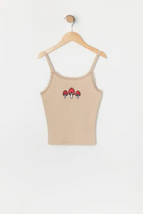 Camisole avec motif brodé Champignon et liséré de dentelle pour fille