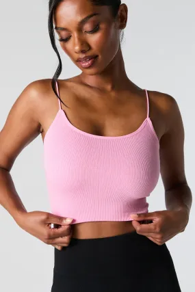 Camisole côtelé courte sans couture avec bretelles ultraminces