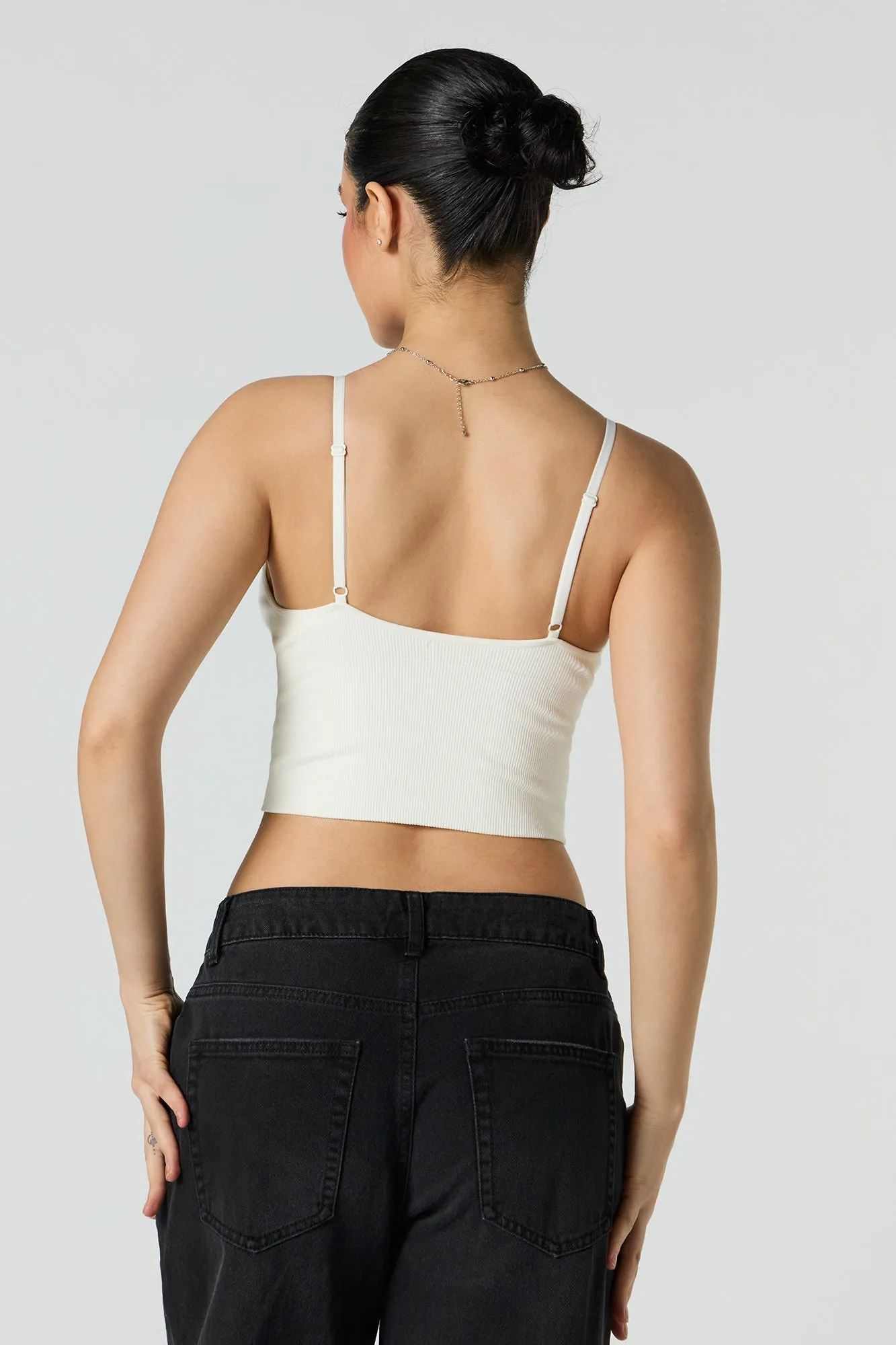 Camisole côtelé sans couture avec encolure en V et bonnets intégrés