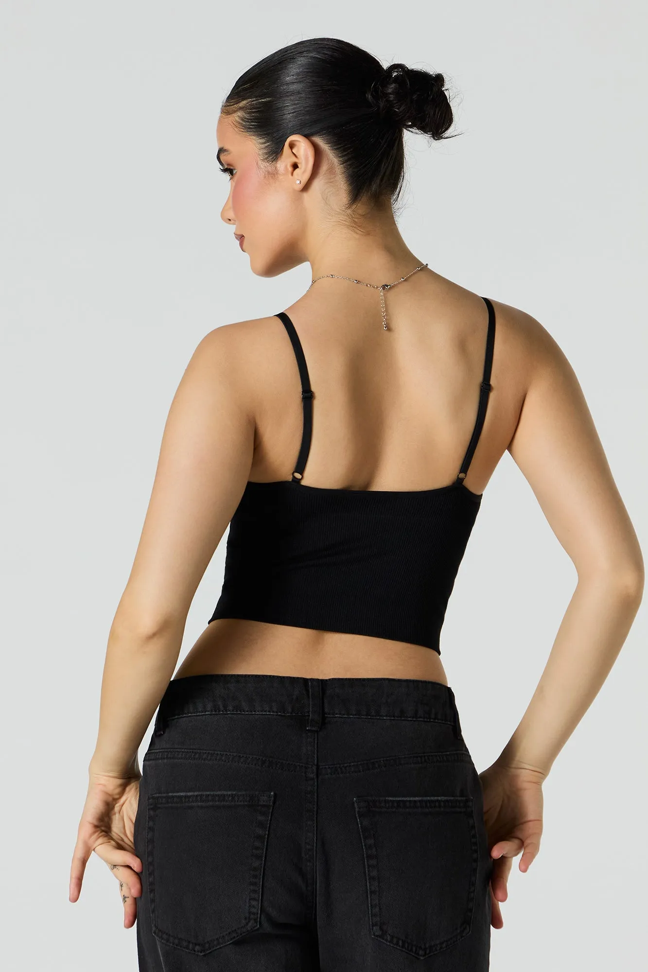 Camisole côtelé sans couture avec encolure en V et bonnets intégrés