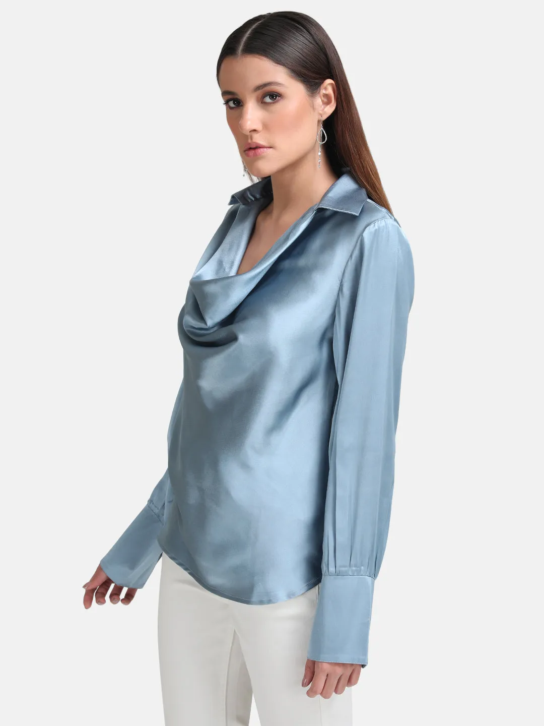 Cowl Neck Top With Collar