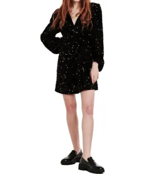 DEAR JOHN Mina Front Wrap Dress In Black Sequin