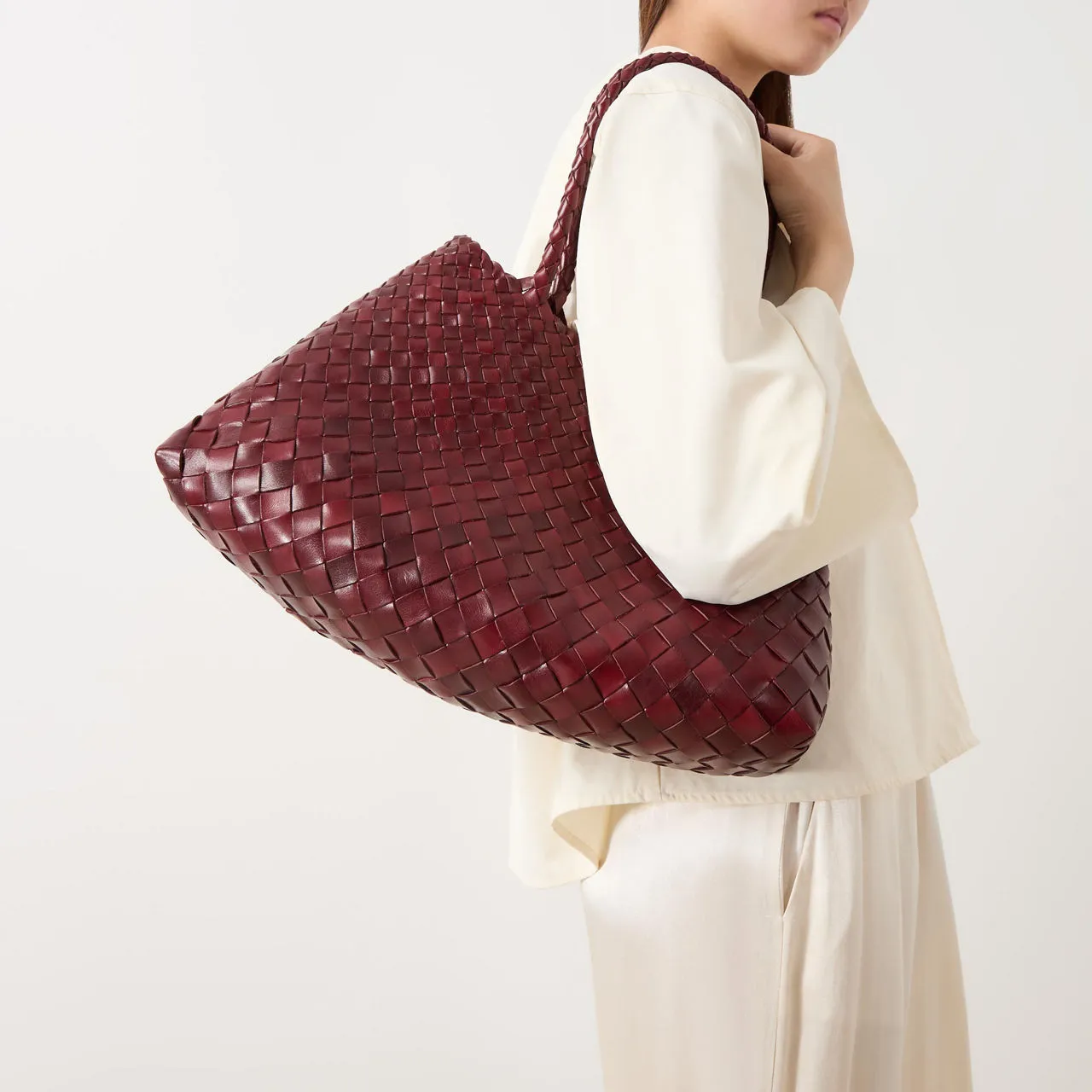 DRAGON DIFFUSION Santa Croce Woven Leather Tote Bag - Bordo