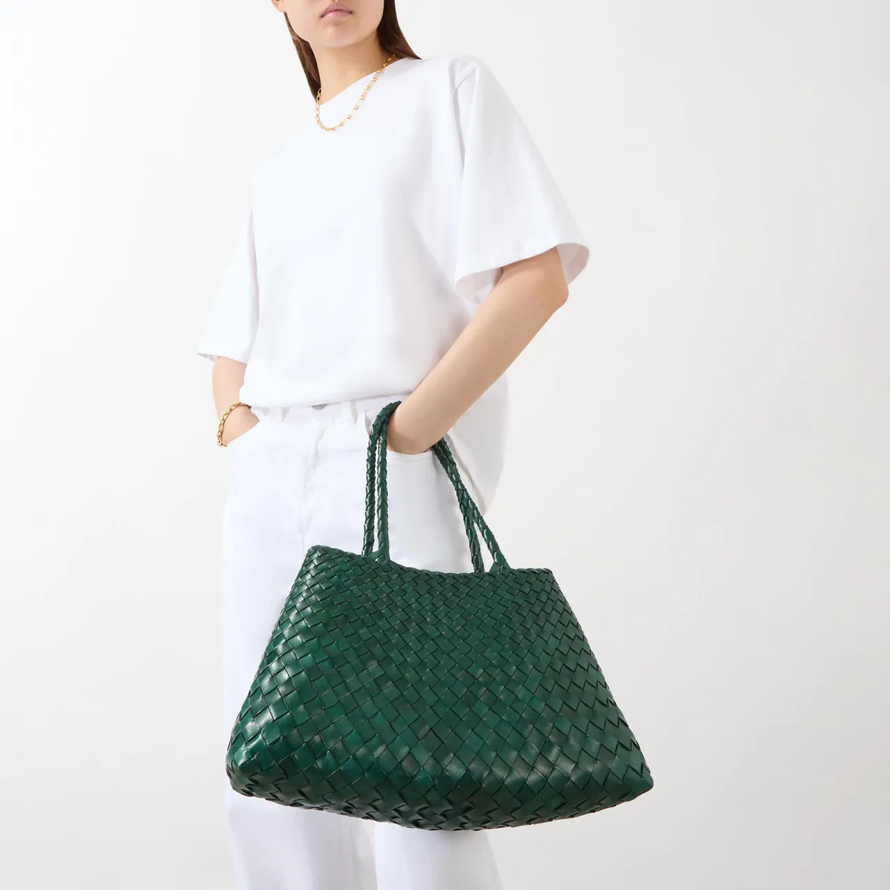 DRAGON DIFFUSION Santa Croce Woven Leather Tote Bag - Forest