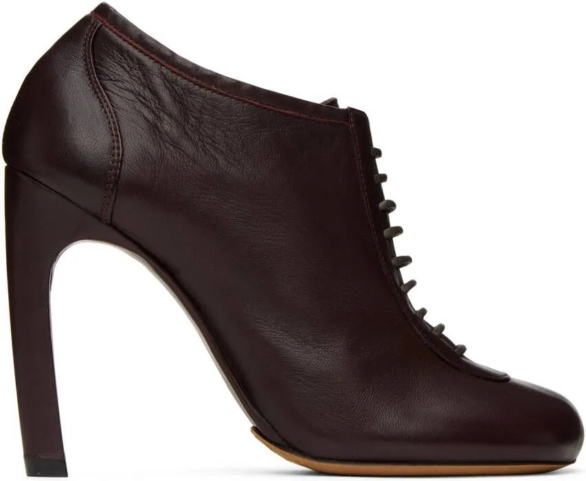 Dries Van Noten Burgundy Lace-Up Low Ankle Heels