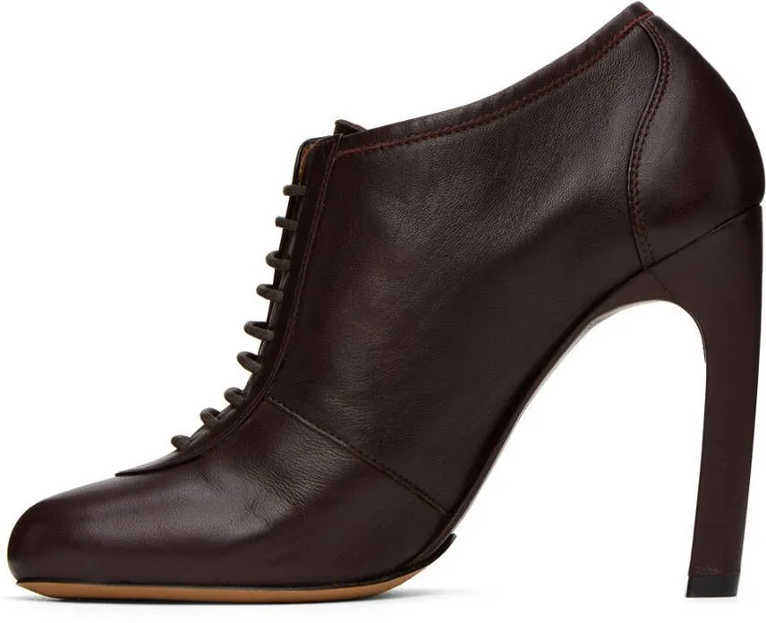 Dries Van Noten Burgundy Lace-Up Low Ankle Heels