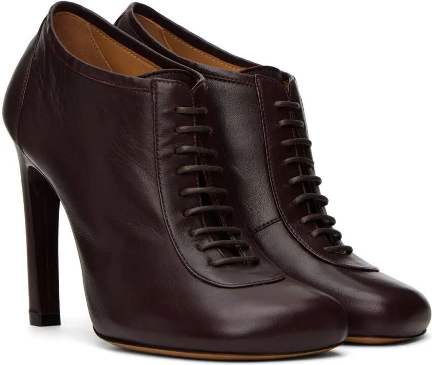 Dries Van Noten Burgundy Lace-Up Low Ankle Heels