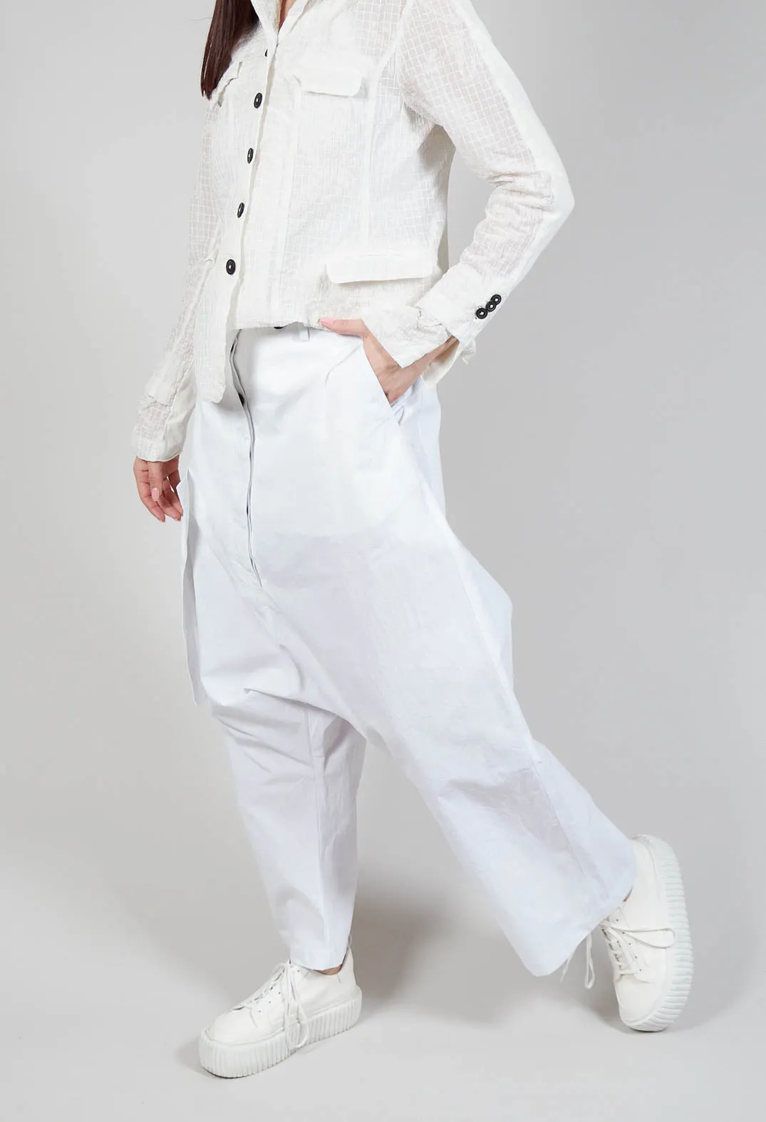 Drop-Crotch Salopettes in White