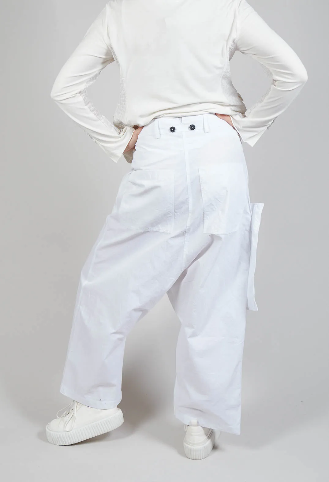 Drop-Crotch Salopettes in White