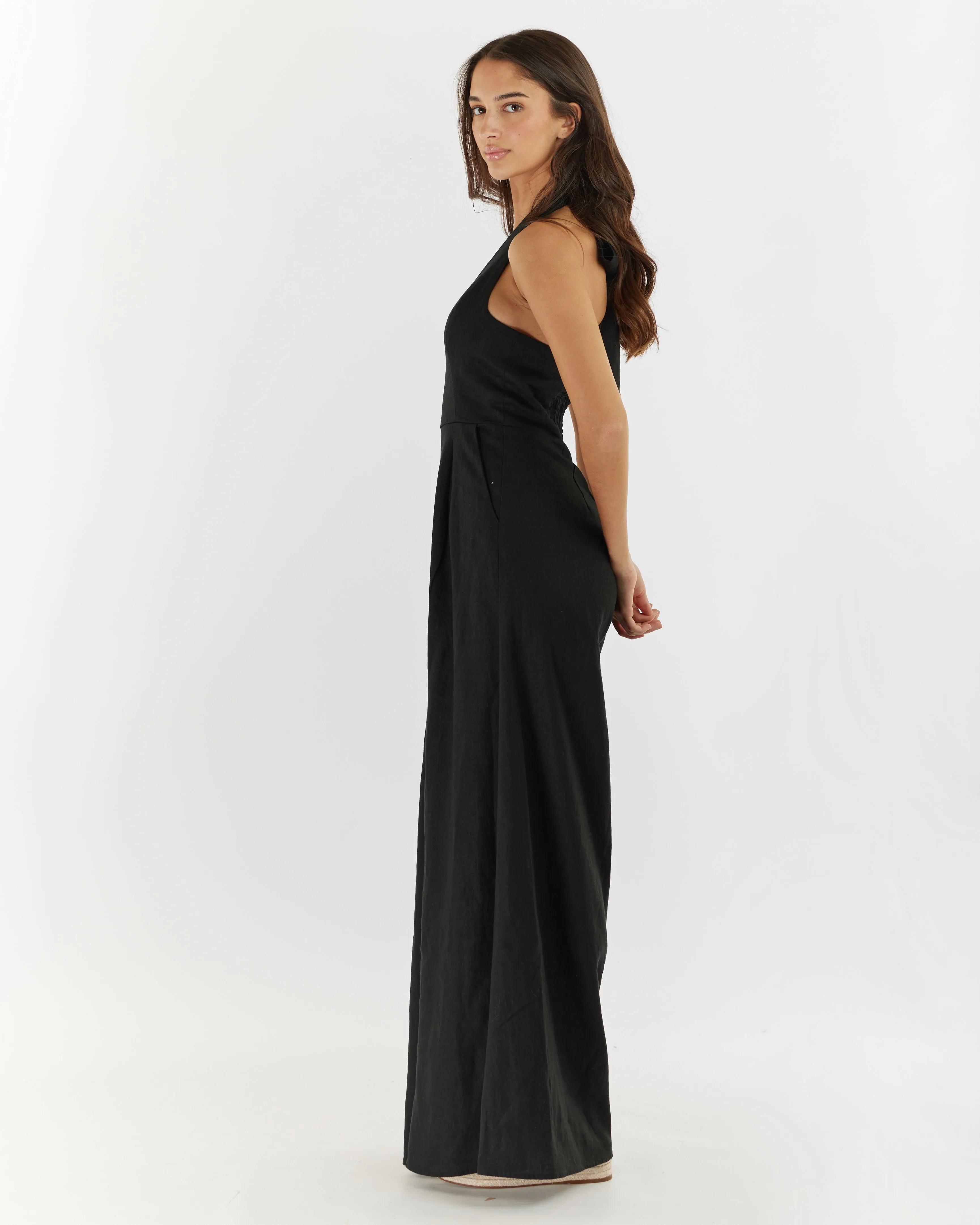 Eloise Linen Halter Jumpsuit - Black