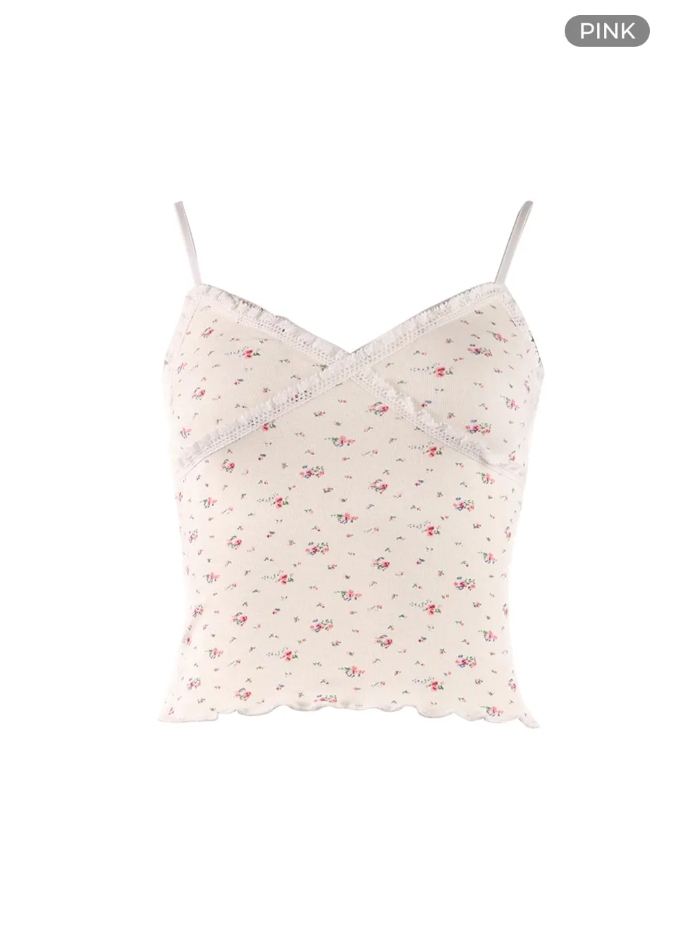 Floral Lace-Trimmed Camisole Top OF422