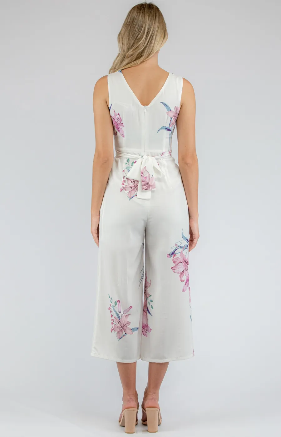 Floral V-neckline Jumpsuit with Wrap Belt Detail (SJP370A)