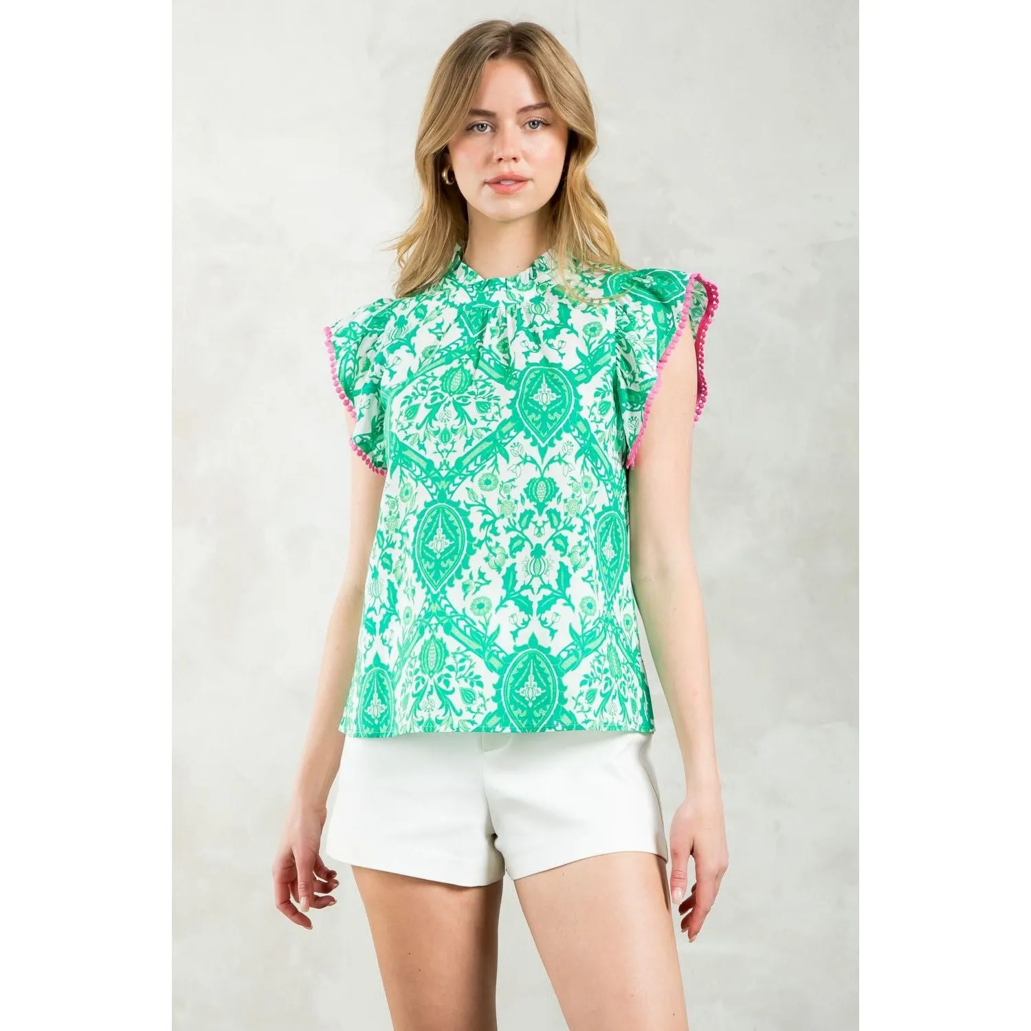 Florie Flutter Sleeve Print THML Top