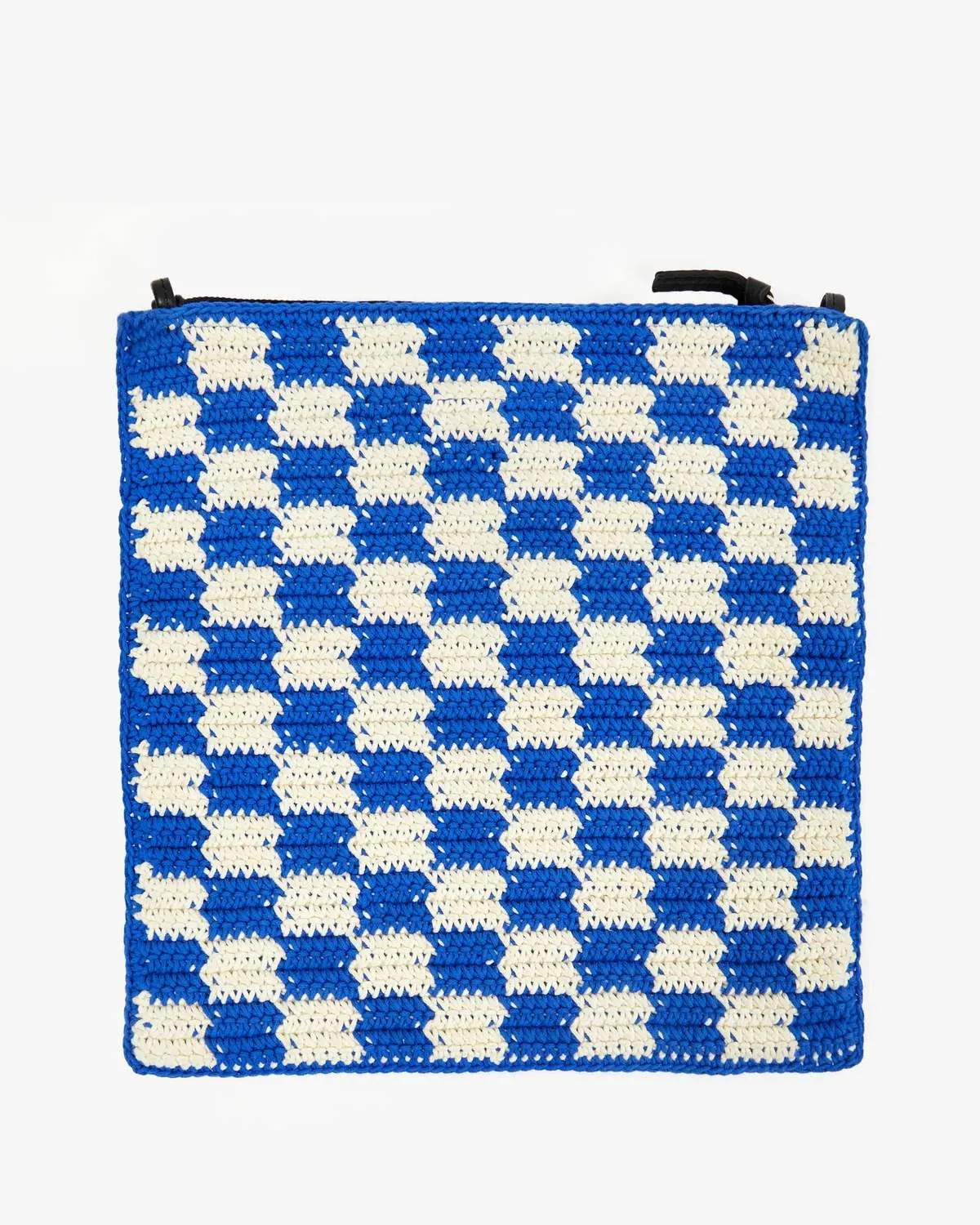 Foldover Clutch w/ Tabs - Cobalt/Cream Crochet Checker