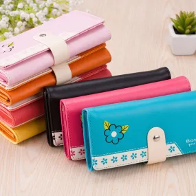 Forward Style PU Leather Purse Flower Print Clutch Button Wallet Bag Card Holder