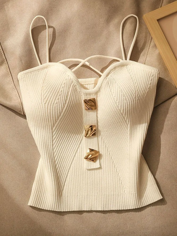 French Style Cross-knit Suspender Women's Summer Wear Sexy Beauty Camisole Slim High-end Bottom Bandeau Top