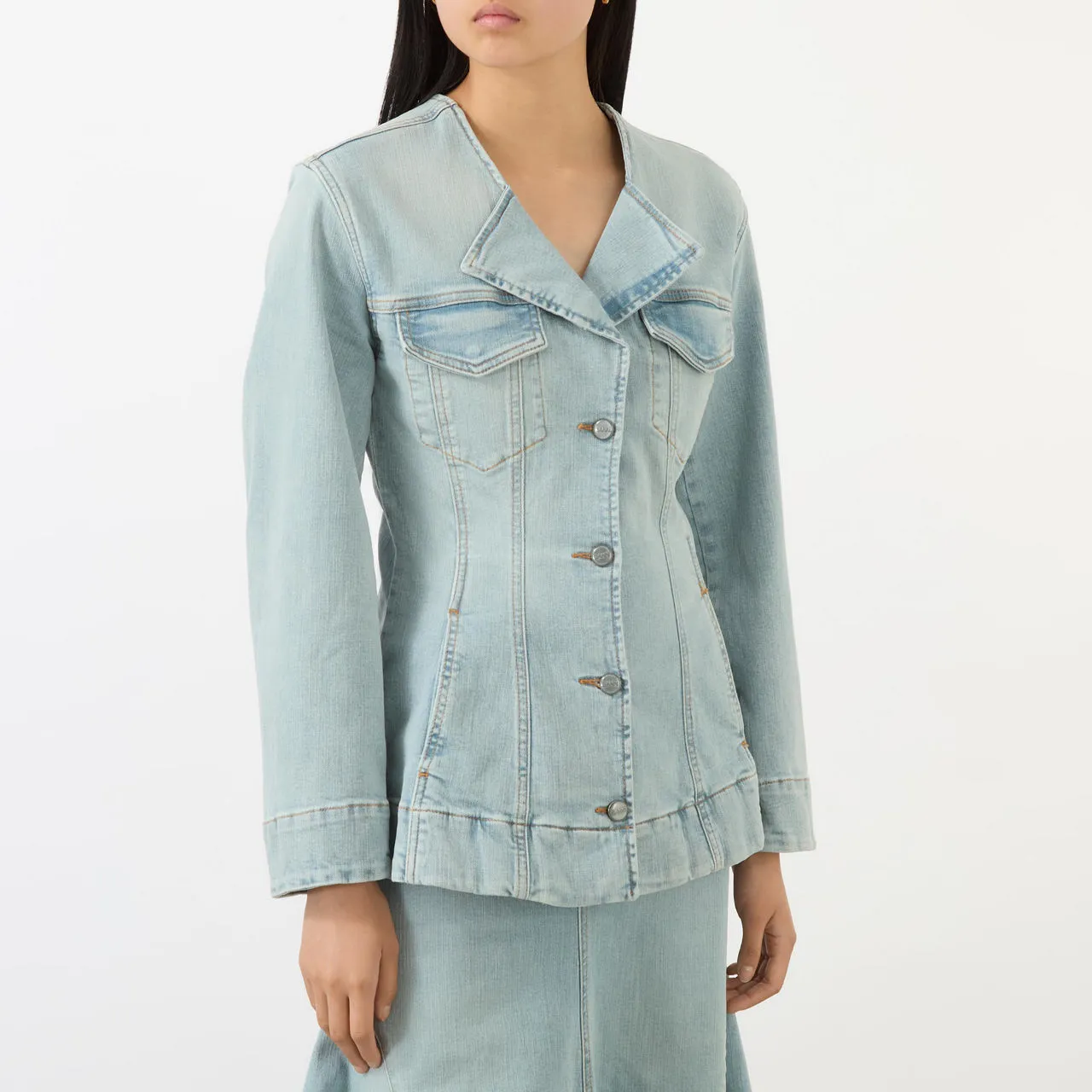 GANNI The Sustainable Edit Fitted Denim Blazer - Light Blue