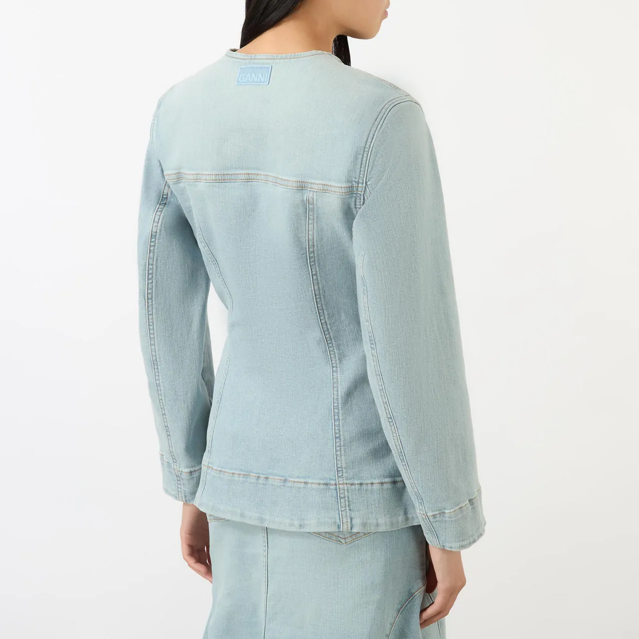 GANNI The Sustainable Edit Fitted Denim Blazer - Light Blue