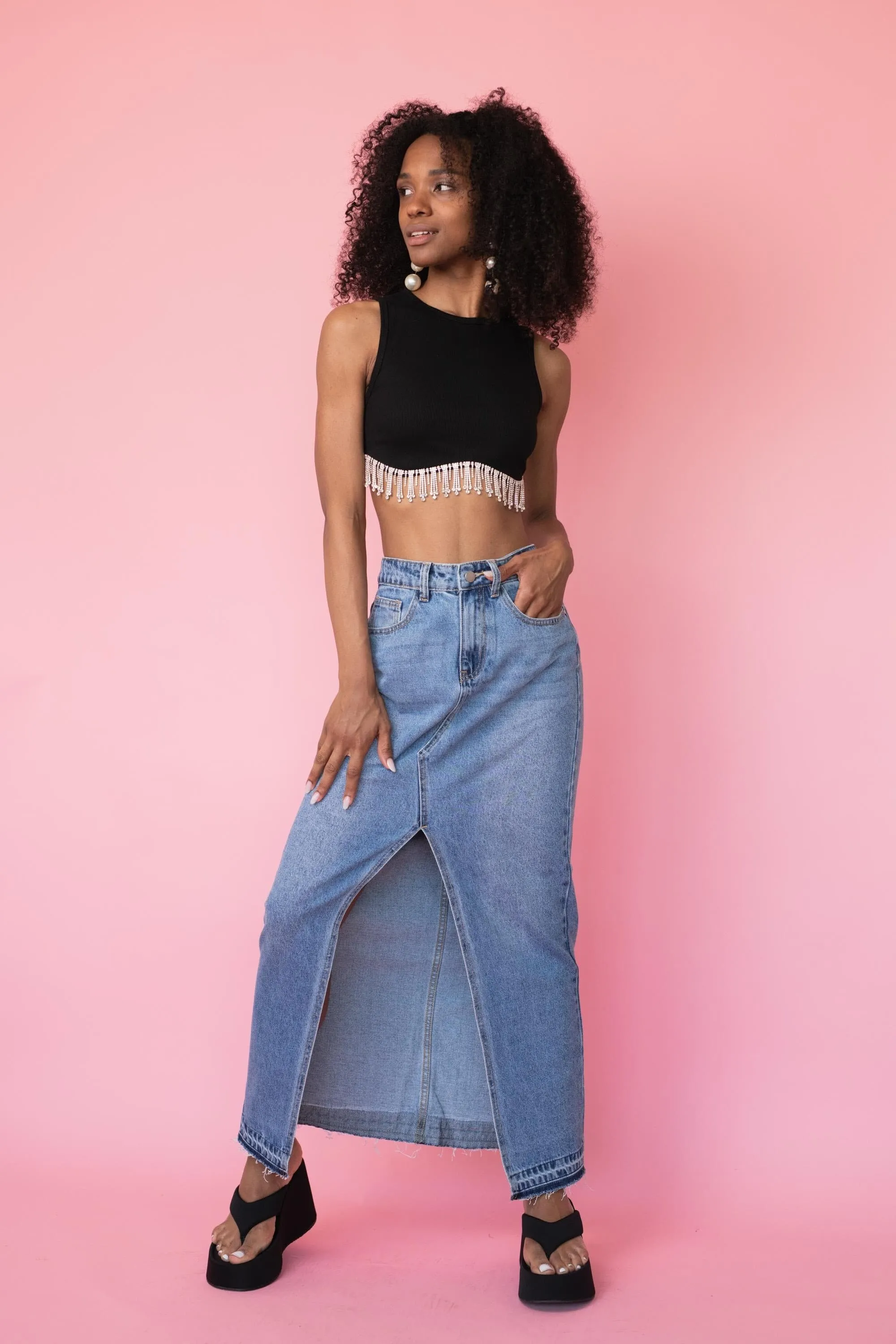 Garconne Slit Front Denim Skirt