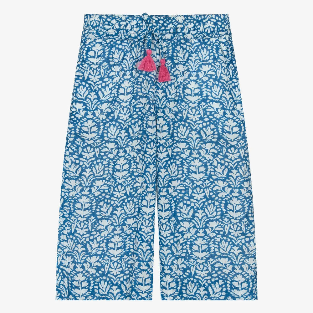 Girls Blue Floral Cotton Culottes