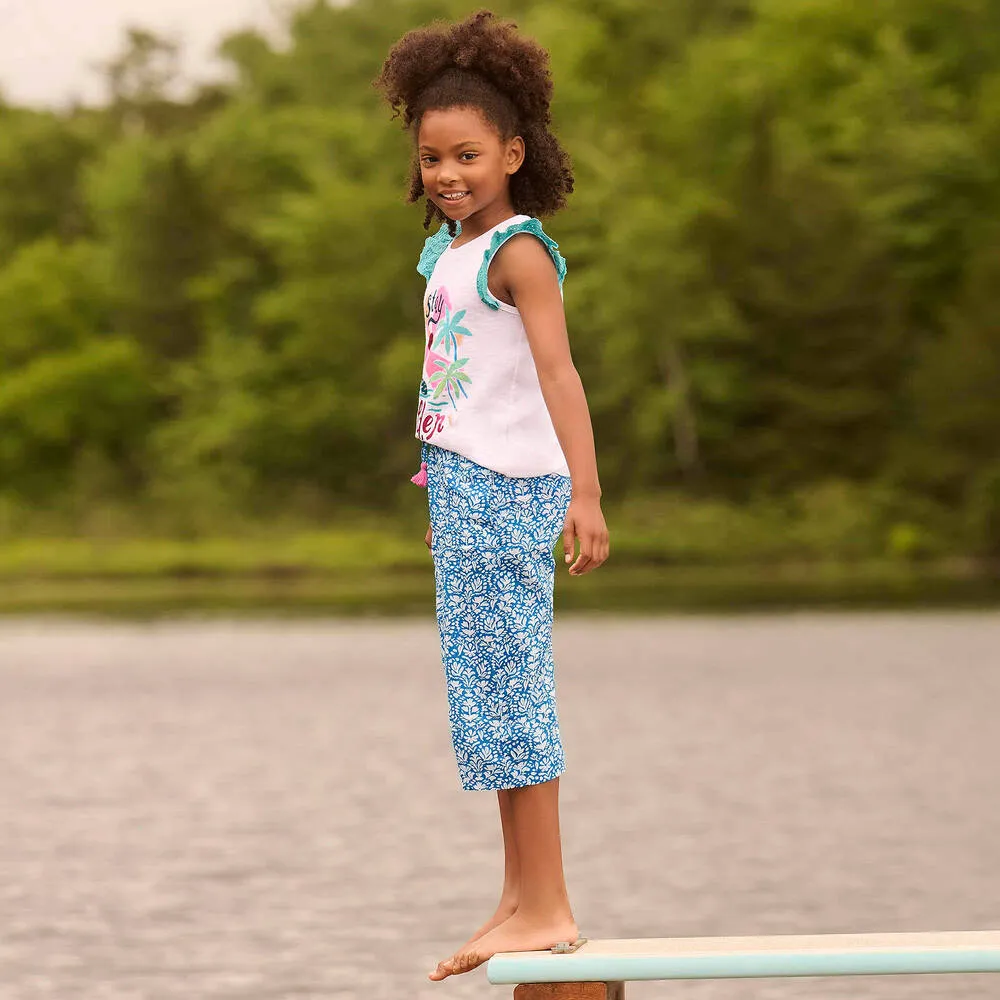 Girls Blue Floral Cotton Culottes