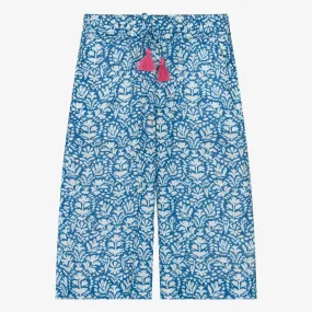 Girls Blue Floral Cotton Culottes