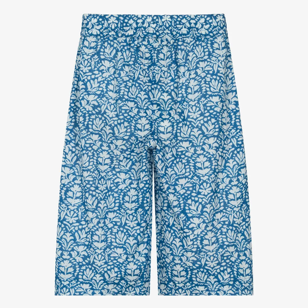 Girls Blue Floral Cotton Culottes