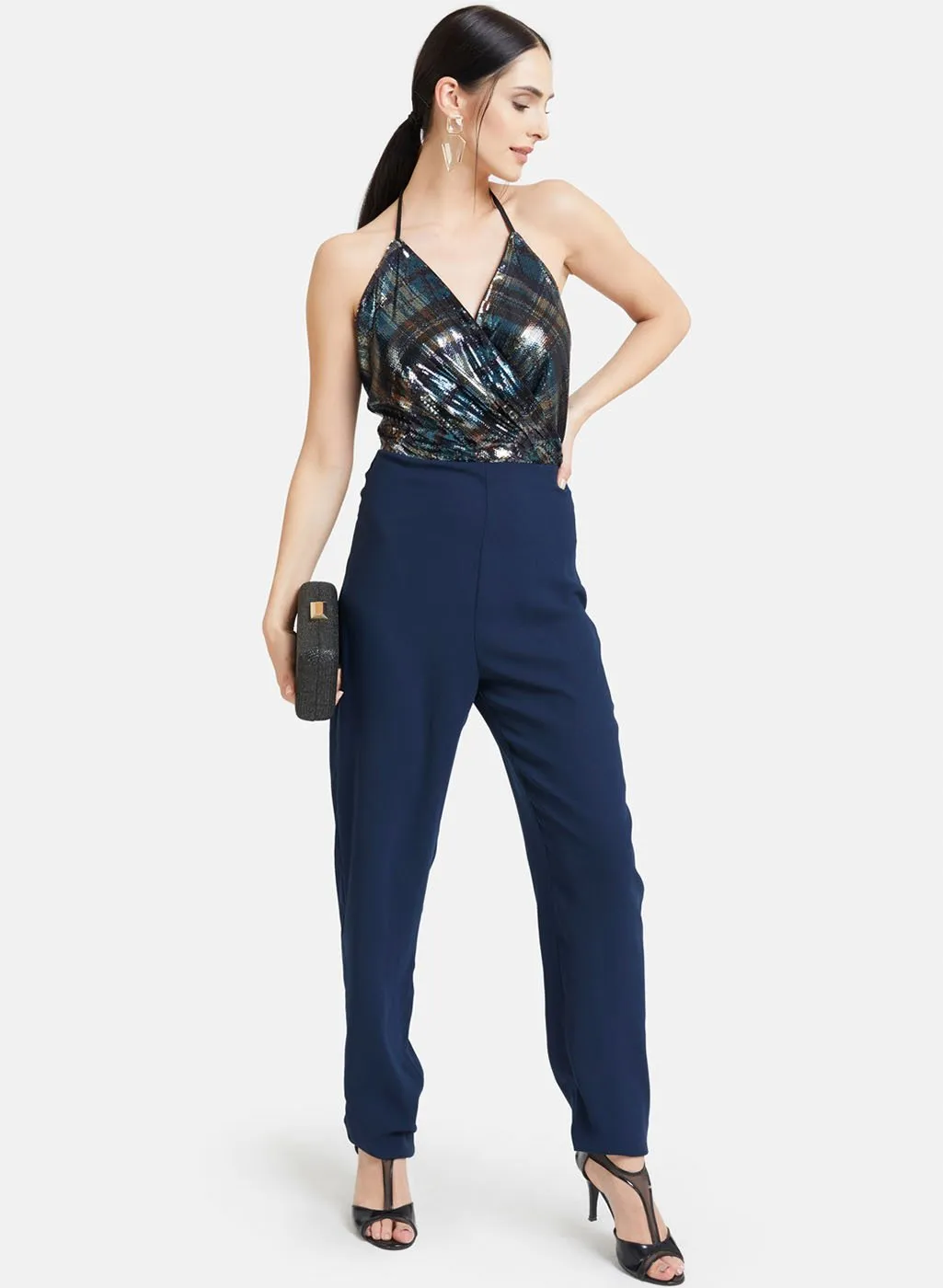 Halter Neck Oerlap Style Jumpsuit