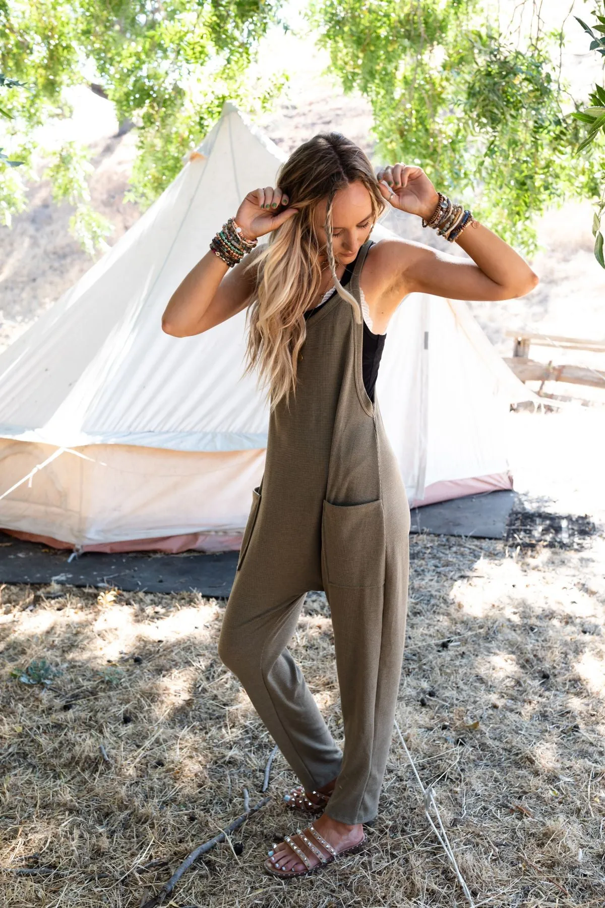 Hot Shot Harem Jumpsuit - Olive