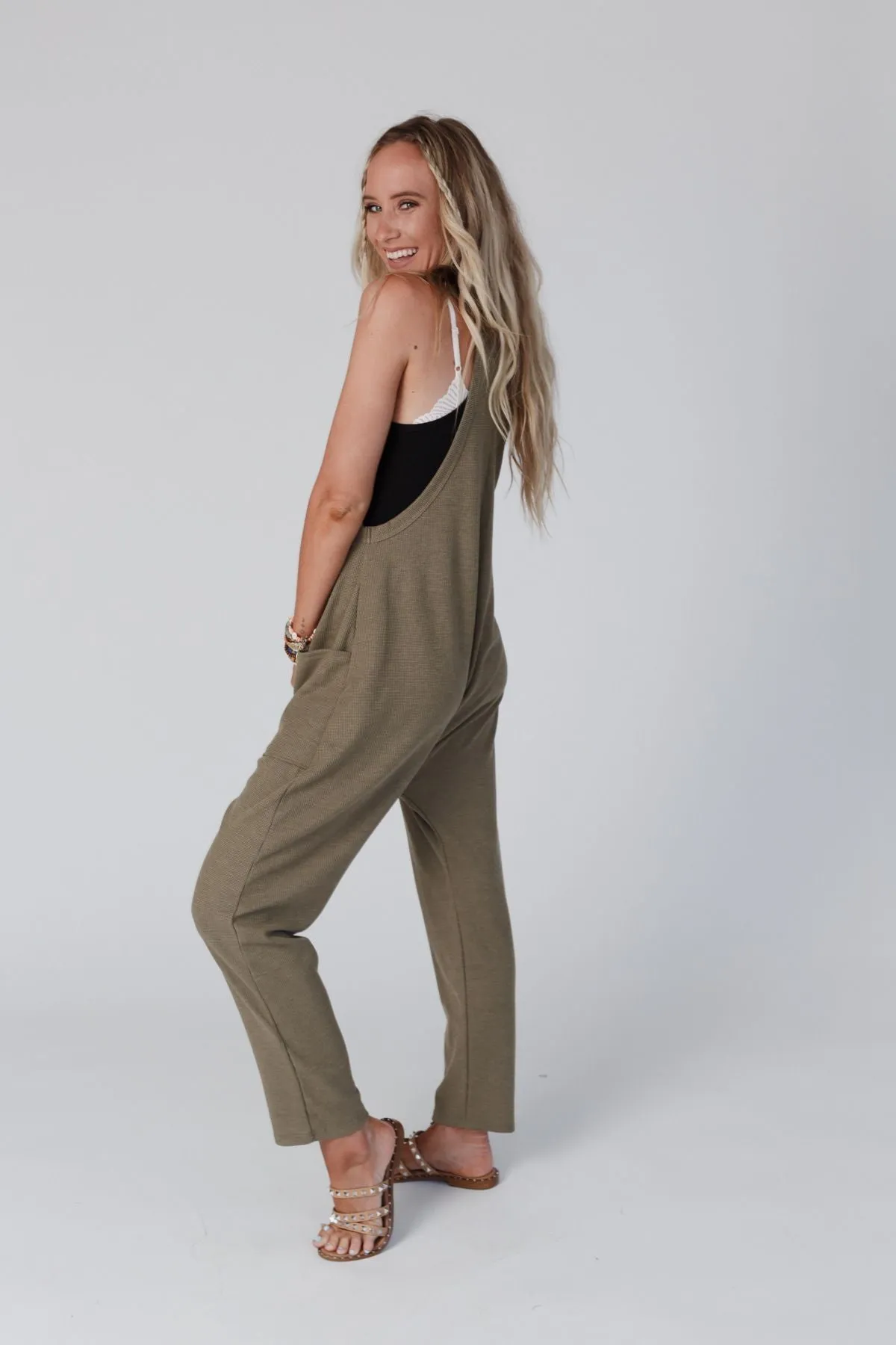 Hot Shot Harem Jumpsuit - Olive