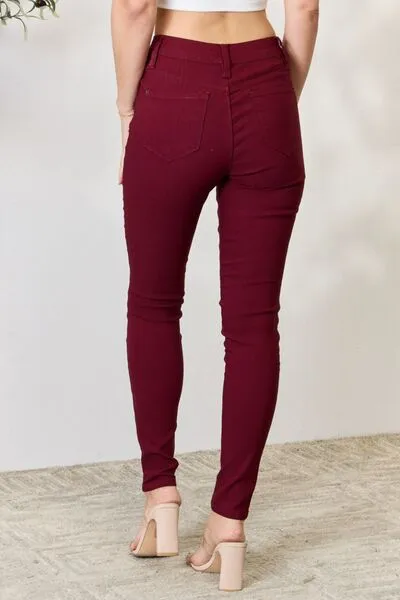 Hyperstretch Mid-Rise Skinny Jeans in Dark Wine