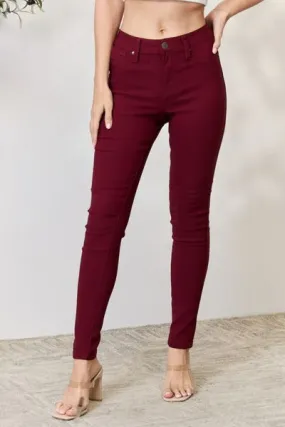 Hyperstretch Mid-Rise Skinny Jeans in Dark Wine