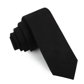 Ink Black Slub Linen Skinny Tie