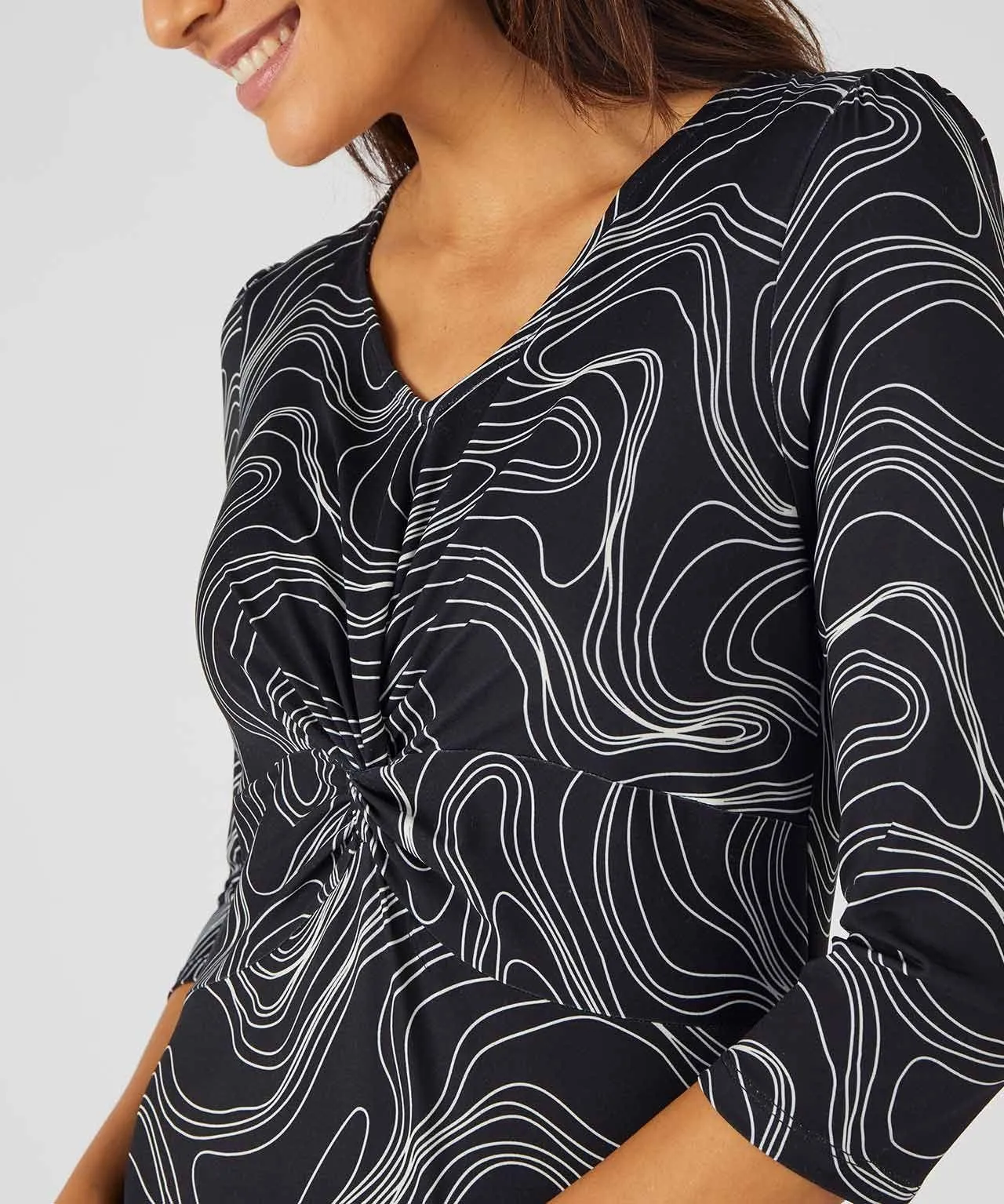 Knot Front V-Neck Printed Dress