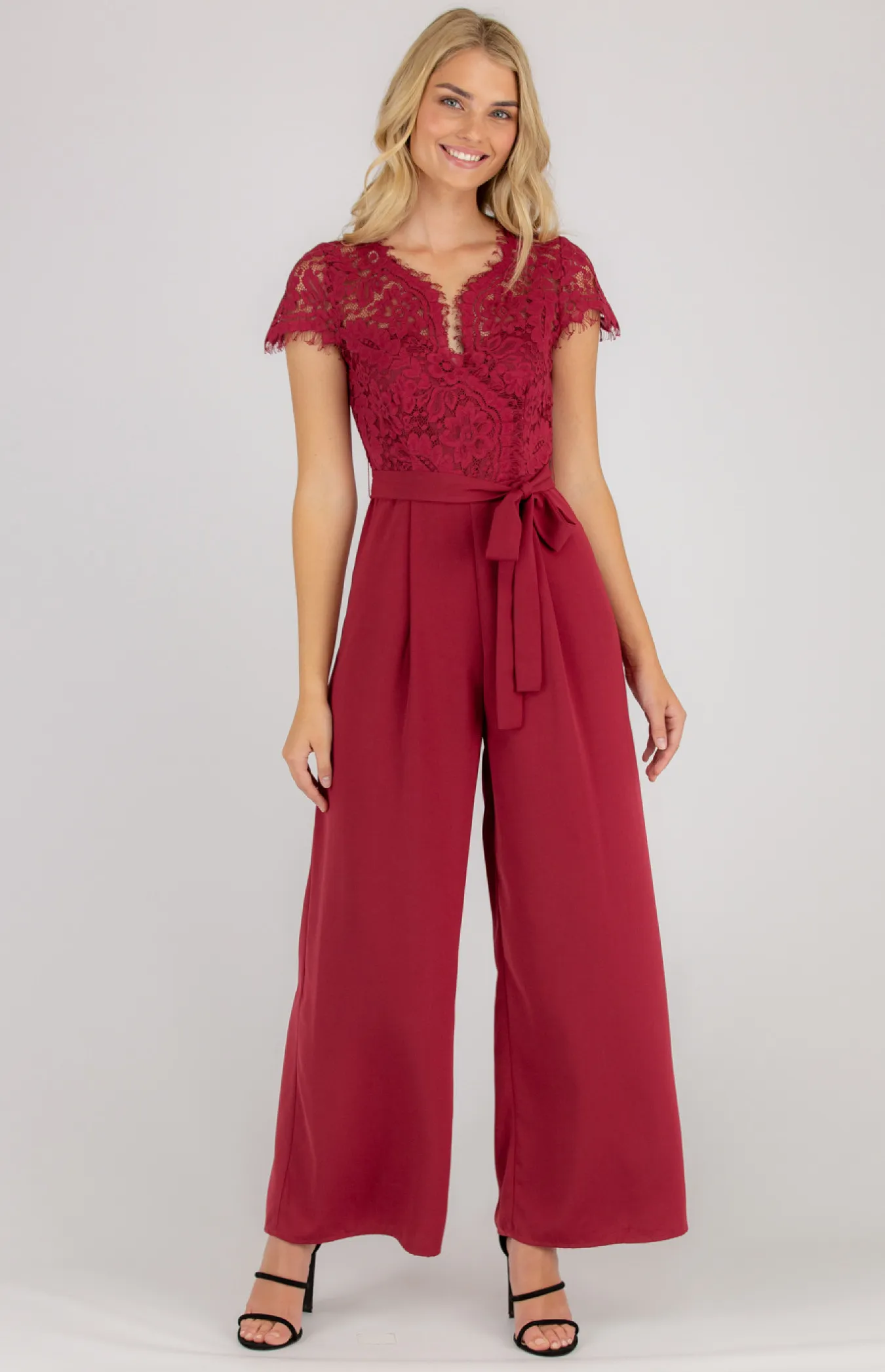 Lace Contrast Wide Leg Jumpsuit (AJP901A)