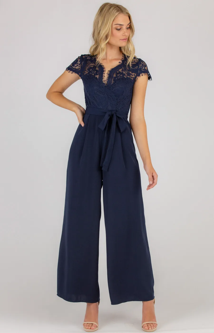 Lace Contrast Wide Leg Jumpsuit (AJP901A)